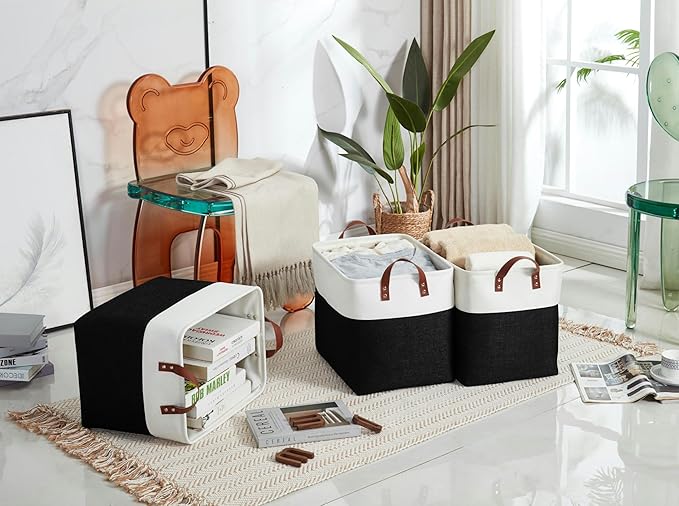 DECOMOMO Fabric Storage Basket Large Closet Storage Bins for Toys Nursery & Laundry Storage (Black & White, XXL - 3 Pack)