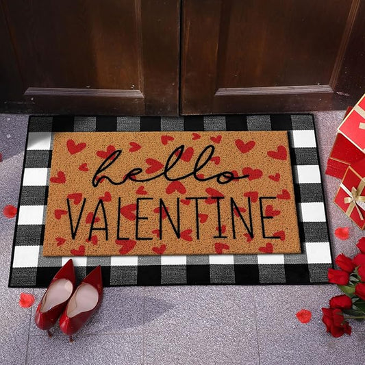 2 Pcs Door Mat Welcome Non Slip Coir Mats Floor Layering Doormats Seasonal for Front Porch Entryway Decor(Valentine)