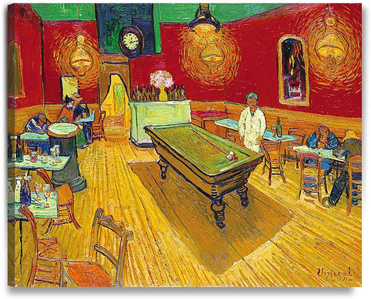 DECORARTS - The Night Cafe in The Place Lamartine in Arles, Vincent Van Gogh Art Reproduction. Giclee Print on Canvas. Wall Art for Home. 40x32
