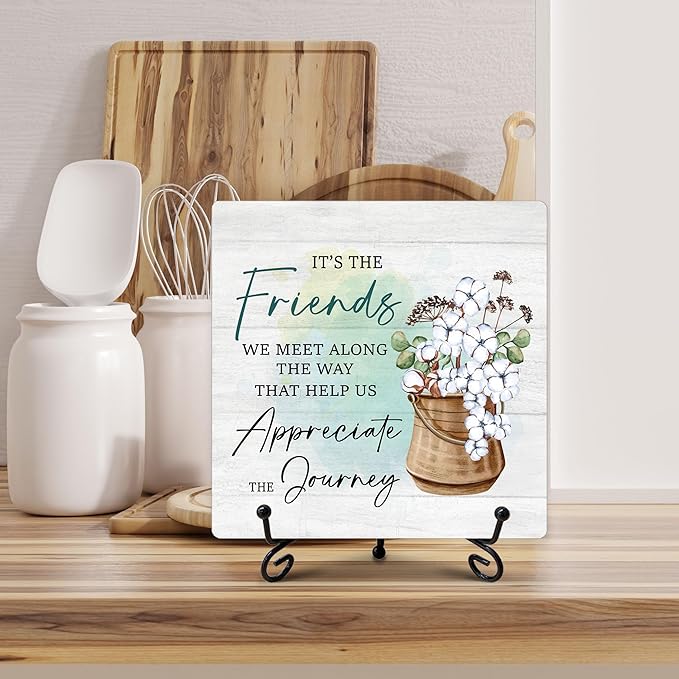 Friendship Gifts for Women, Long Distance Friendship Gifts for Friends Work Bestie Bff Coworker, Birthday Gifts Ideas, Friends Desk Decorative Sign with Stand, 5 x 5 Inches-B12