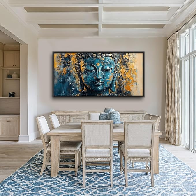 Olivine Buddha Wall Art, Zen Pictures Wall Decor, Rustic Religious Canvas Prints Painting, Framed Artwork for Bathroom Bedroom Living Room Office Home Spa Mediation Room Decoration 60"x30"