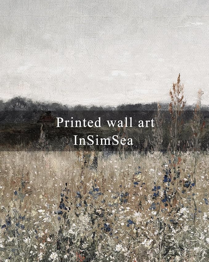 InSimSea Square Framed Canvas Wall Art, Scenery Field Home Decor, Vintage Meadow Flowers Wall Art Prints, Retro Nature Floral Wall Decor for Living Room Bedroom Home Bathroom 16"x16"
