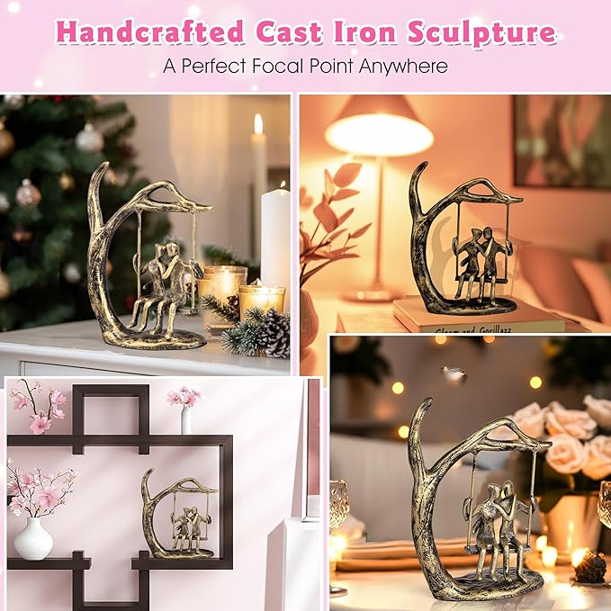 Anniversary Wedding Gifts for Couple/Her - Romantic Couple Statue in Love, Antique Gold Metal Figurine Sweet Loving Together Iron Sculpture Decor, Birthday Gifts for Wife Husband