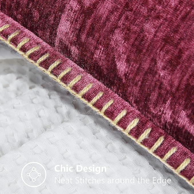 decorUhome Christmas Chenille Soft Throw Pillow Covers 18x18 Set of 2, Farmhouse Velvet Neutral Decorative Euro Pillow Covers with Stitched Edge for Couch Sofa Bed Home Decor, Rhododendron