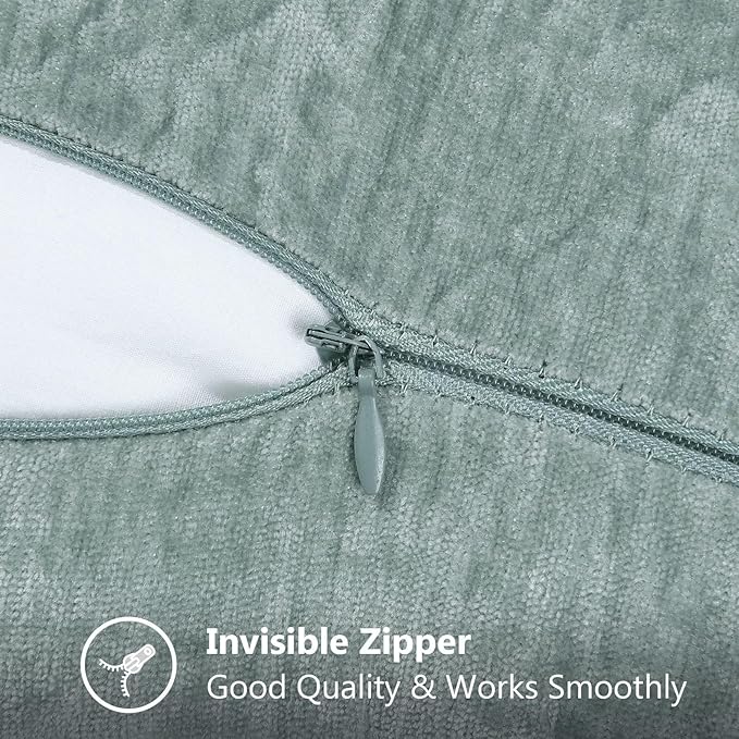 decorUhome Chenille Soft Throw Pillow Covers 20x20 Set of 2, Farmhouse Velvet Neutral Decorative Euro Pillow Covers with Stitched Edge for Couch Sofa Bed Home Decor, Aqua Haze