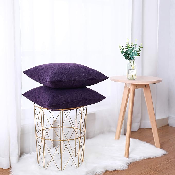 HPUK Linen Throw Pillow Covers Pack of 2, 18x18 Inch Accent Cushion Covers for Living Room, Bedroom, Decorative Solid Color Pillow Covers for Couch, Sofa, Chair, Purple