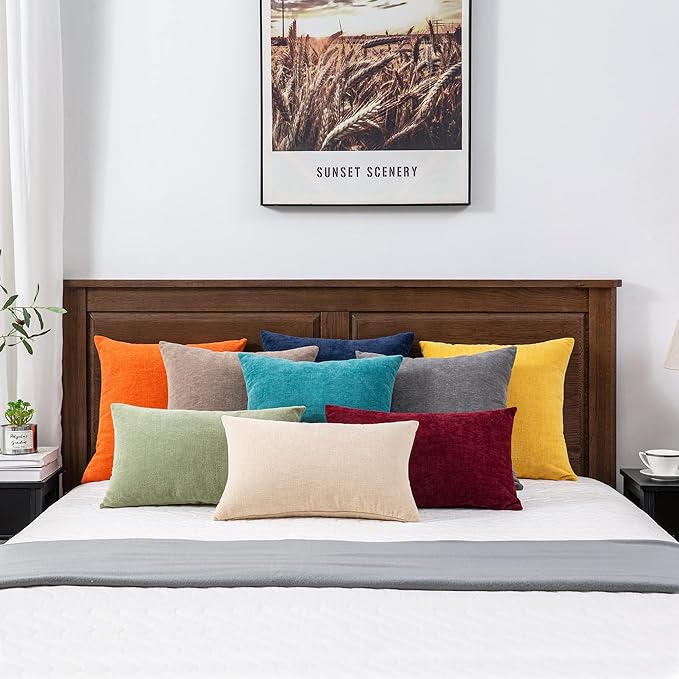 Decorative Square Throw Pillow Covers 20x20 Inch set of 2, Super Soft Chenille Farmhouse Pillowcase for Living Room Bedroom Sofa Couch Cushion Cover Gold Yellow 50x50cm/20x20 Inch