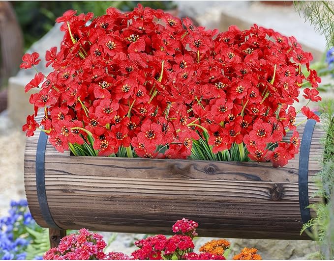 AmyHomie 20 Bundles Artificial Flowers for Outdoor UV Resistant Faux Flowers No Fade Fake Plastic Plants Garden Porch Window Box Decorating(Red)