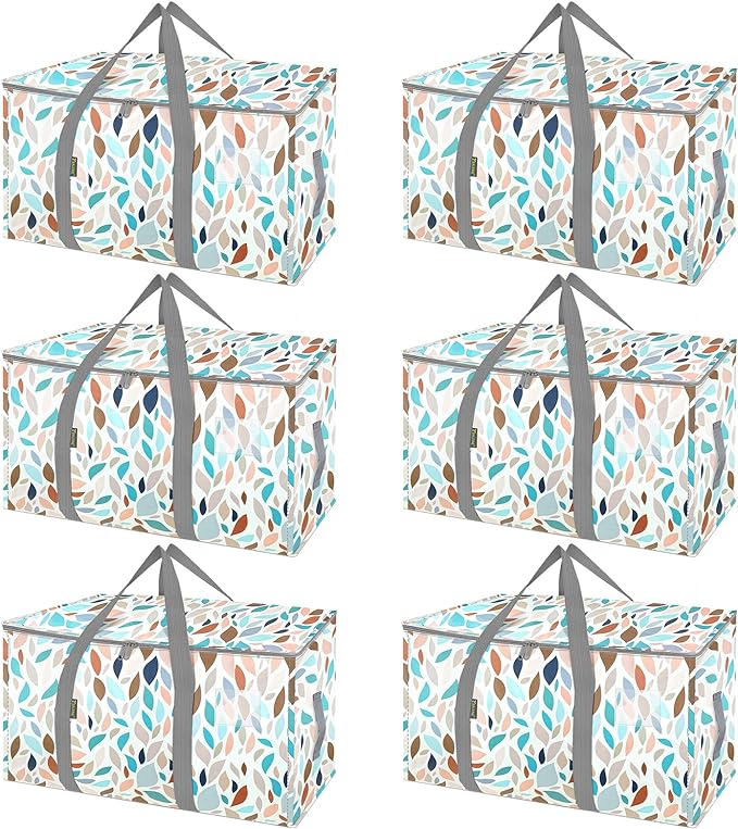 BALEINE 6-Pack Oversized Moving Bags with Reinforced Handles, Heavy-Duty Storage Tote for Clothes, Moving Supplies (Mosaic, 6-Pack)