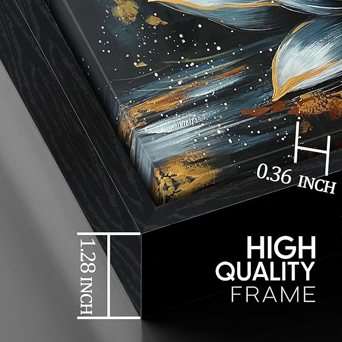 Lotus Flower Hand Painted Wall Art for Bedroom - Black and White Pictures Wall Art for Living Room - Black Framed Wall Art for Office Size 29" x 59"