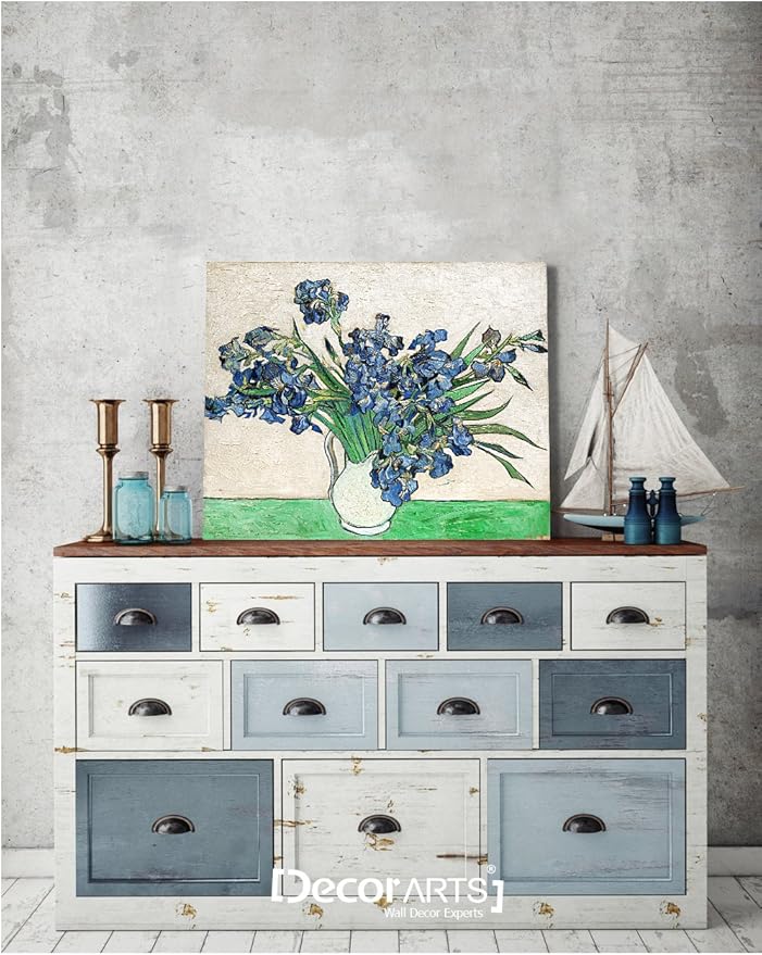 DECORARTS - Vase with Irises1889, Vincent Van Gogh Art Reproduction. Giclee Canvas Prints Wall Art for Home Decor 20x16