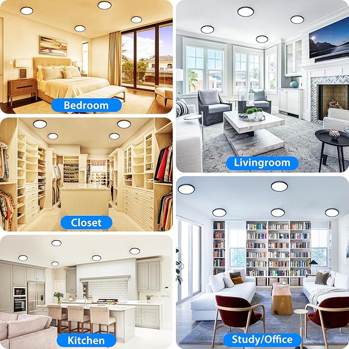 Peasur 7 inch LED Ceiling Light, 3000K/3500K/4000K/5000K/6500K Adjustable Flush Mount Light Fixture,1500LM 15W Thin Black Round Lamp for Hallway Kitchen Bathroom Bedroom