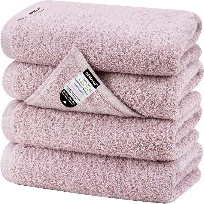 SEMAXE Purple Hand Towels for Bathroom, 100% Cotton Towels with Hanging Loops, Soft and Highly Absorbent, 4 Pack Hand Towel Set for Gym, Shower, Hotel, Spa and Kitchen