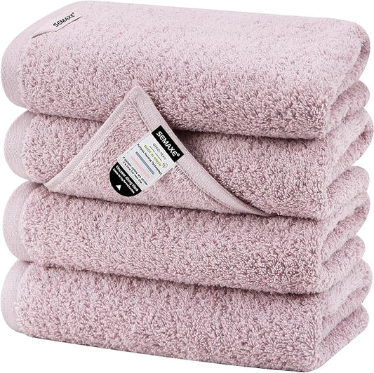 SEMAXE Purple Hand Towels for Bathroom, 100% Cotton Towels with Hanging Loops, Soft and Highly Absorbent, 4 Pack Hand Towel Set for Gym, Shower, Hotel, Spa and Kitchen