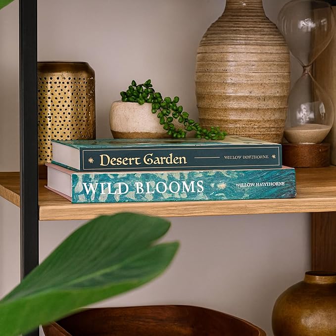 Set of 2 Decorative Books – Botanical Faux Books with Hidden Storage, Coffee Table Decor, Bookshelf Decoration, Decorative Storage Box, Faux Book Set, 12.2x8.6x1.5” & 11x7.7x1.2”