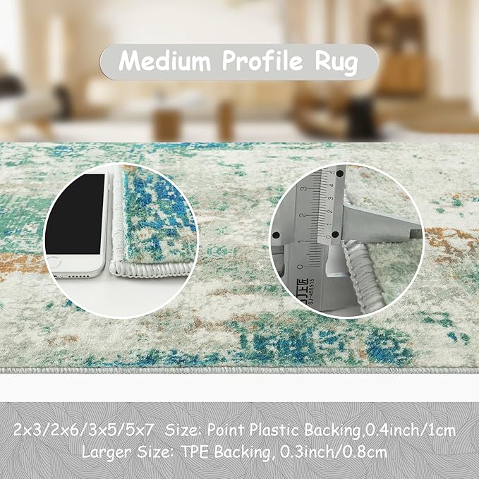 Lahome Modern Abstract Area Rug 5x7 Rugs for Living Room, Washable Accent Bedroom Rug Non-Slip Non Skid, Indoor Floor Contemporary Carpet for Kitchen Bathroom Laundry,Green/Grey