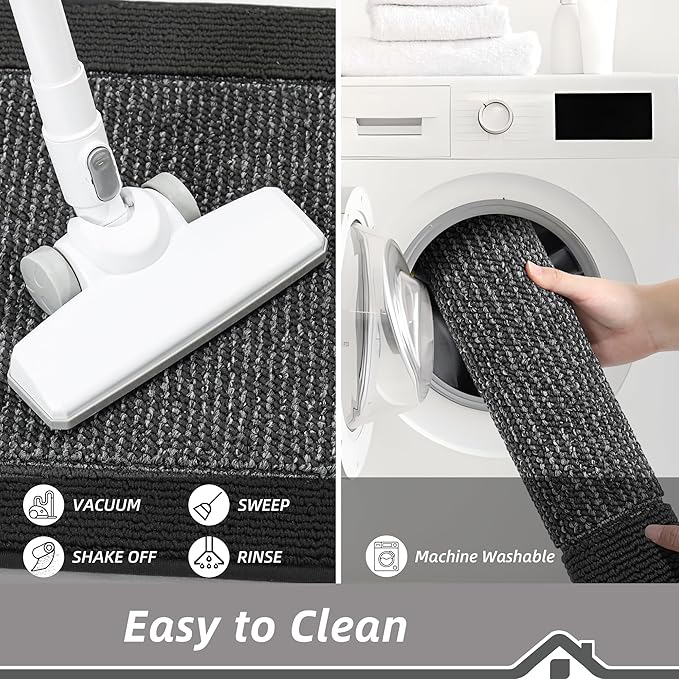 BEQHAUSE Kitchen Rugs and Mats Set of 2 Non-Slip Kitchen Mats for Floor, Absorbent and Stain Resistant Kitchen Runner, Machine Washable Rugs for Kitchen, Laundry & Sink, 20"x32"+20"x48", Charcoal