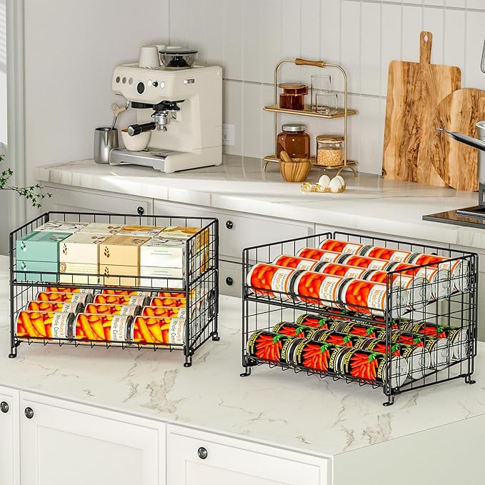 2-Pack Stackable Rack Organizer, Storage for Kitchen Pantry Cabinet, Holders for Food, Multifunctional Dispenser for Snacks Soda