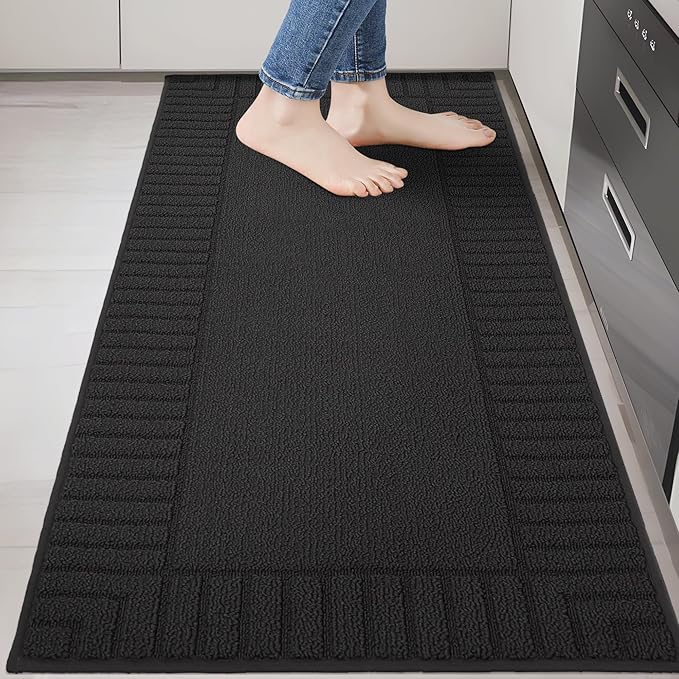 BEQHAUSE-Kitchen-Rugs-and-Mats Non Slip Kitchen Runner Rug Absorbent Kitchen Mats for Floor Machine Washable Kitchens Floormat,Black 24x60inch