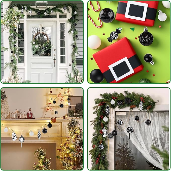 130 Pcs Christmas Ball Ornaments, Christmas Tree Decoration Set Red Christmas Ball Shatterproof Hanging Ornament Decorations for Christmas Tree, Wreaths, and Outdoor Displays (Black)