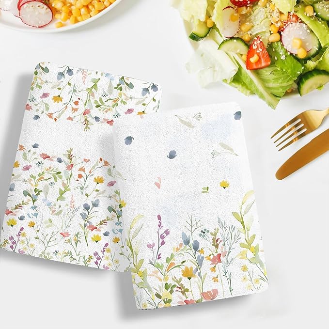Spring Wildflower Kitchen Towels Dish Towels Set of 2,Floral Hand Towels 18x28 Inch Drying Dishcloth,Summer Holiday Dish Towels for Kitchen Bathroom Home Decor Housewarming Gifts