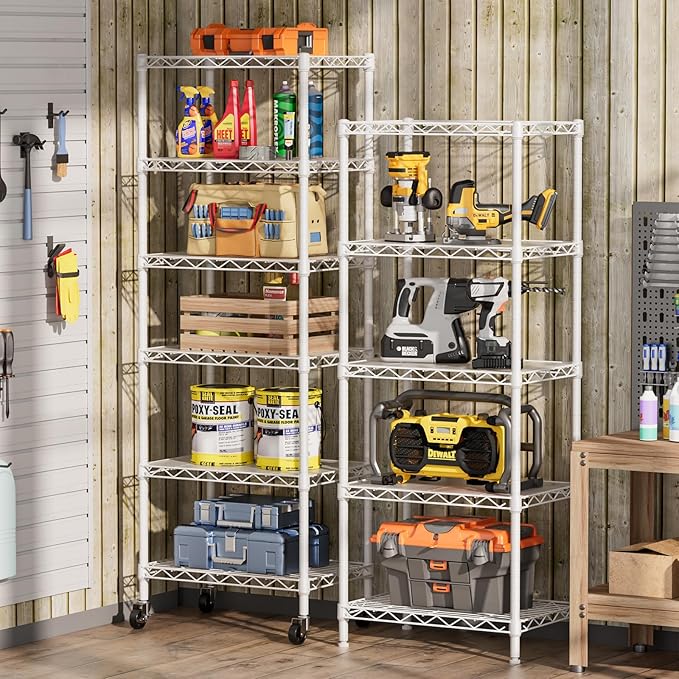 SINGAYE 6 Small Wire Shelves Kitchen Pantry Close Home Organizers and Storage Bathroom Shelf Laundry Room Organization Adjustable Book Metal Garage Shelving Unit