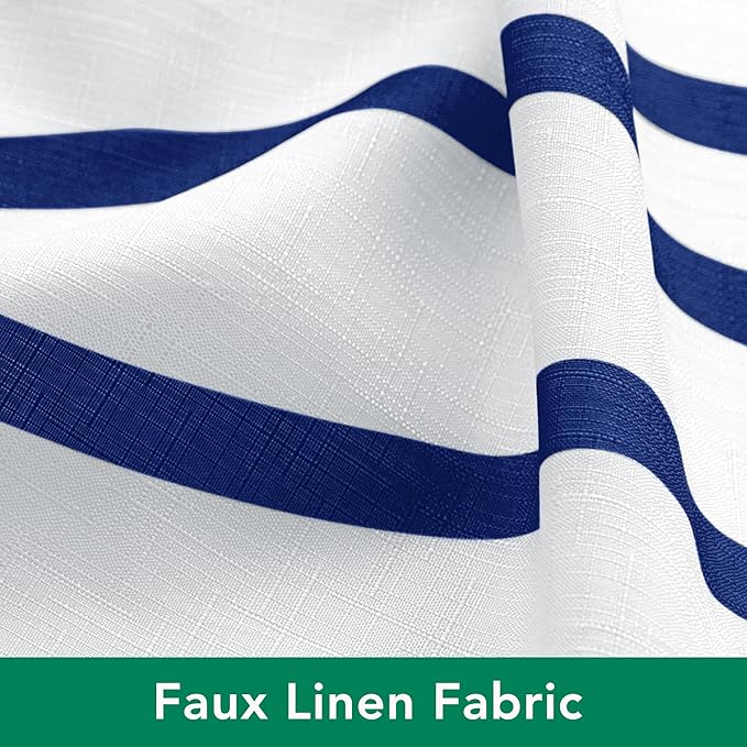 Biscaynebay Extra Long Textured Fabric Shower Curtain 72 W x 84 L, Navy Striped Printed Linen Modern Hotel Luxury Quality Cloth Bathroom Curtains Machine Washable