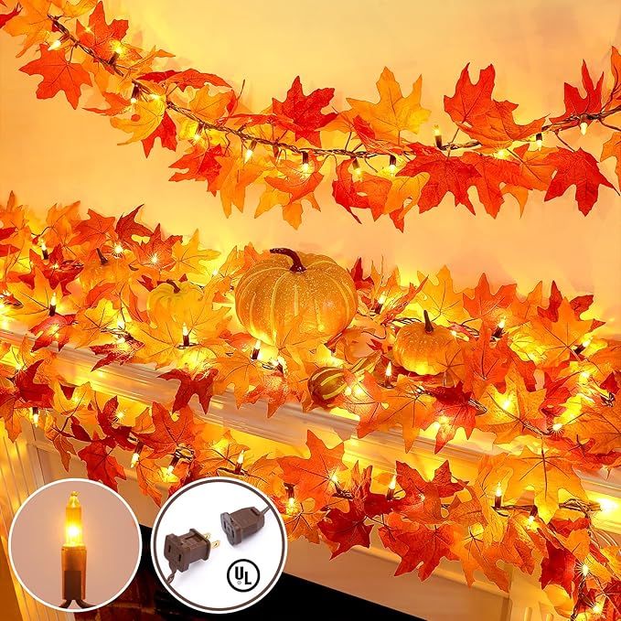 Fall Decor Fall Decorations for Home: Thanksgiving Decorations 10.8 FT Plug in Fall Garland with Lights 50 Orange Bulbs Lighted Fall Garland Lights for Thanksgiving Table Decor Indoor Outdoor