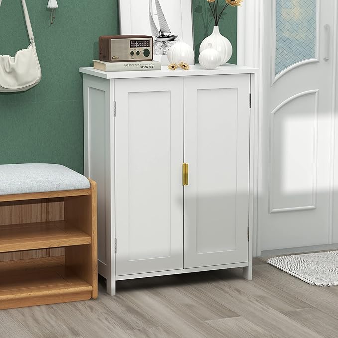 TaoHFE White Bathroom Storage Cabinet with 2 Doors, Freestanding - Towel Cabinet for Restroom, Small Storage for Office, Restaurant, Living Room