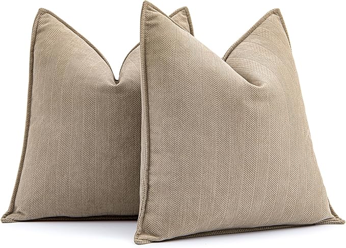MIULEE Pack of 2 Khaki Decorative Pillow Covers 24x24 Inch Soft Chenille Luxurious Couch Throw Pillows Farmhouse Cushion Covers Euro Shams with Elegant Design for Sofa Bedroom Living Room Home Decor
