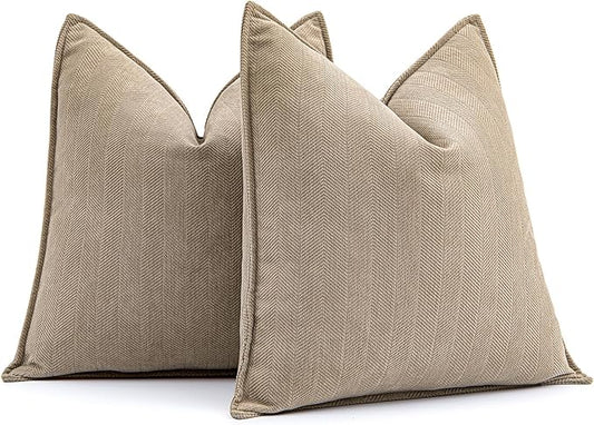 MIULEE Pack of 2 Khaki Decorative Pillow Covers 18x18 Inch Soft Chenille Luxurious Couch Throw Pillows Farmhouse Cushion Covers with Elegant Design for Sofa Bedroom Living Room Home Decor