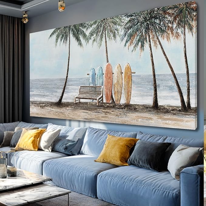 GAIDUOMAI Scenery Canvas Wall Decor Seaside Art Coconut Palm Picture for Bedroom Colorful Surfboard Poster for Dining Room Hallway Decor 29"x58"