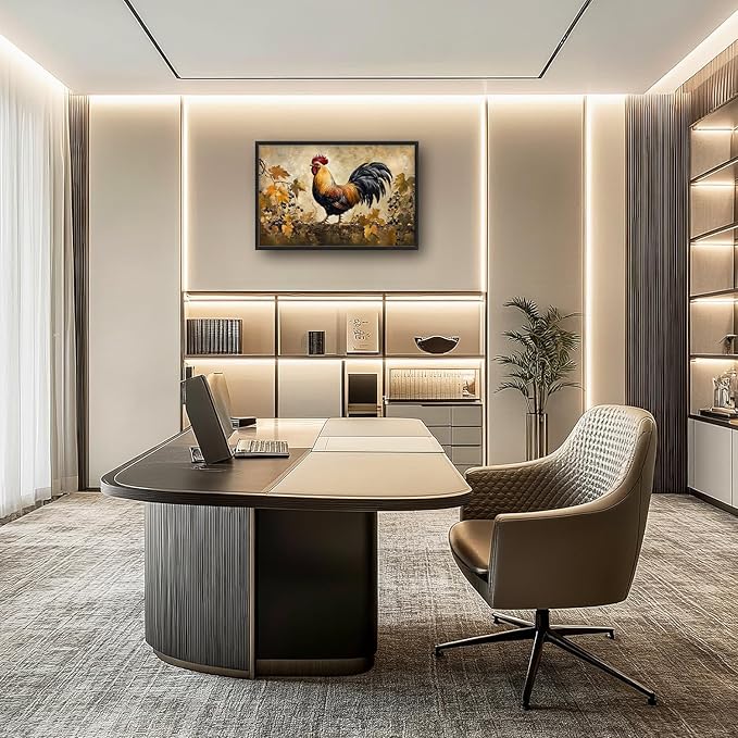 Flintis Large Rooster Framed Wall Art Vintage Chicken Grapevine Pictures Wall Decor Abstract Animal Canvas Painting Print Artworks Decor Framed for Living Room Bathroom Master Bedroom 36L X 24W