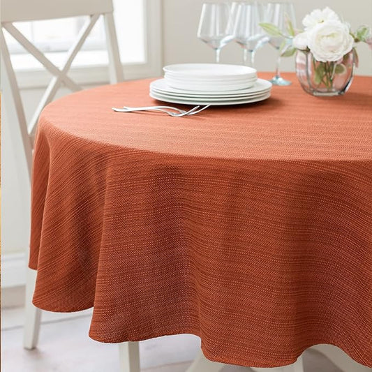 Benson Mills Cameron Textured Fabric Table Cloth, for Everyday Home Dining, Parties, Fall, Harvest, and Thanksgiving Tablecloth (70" Round, Bison/Rust/Burnt Orange)
