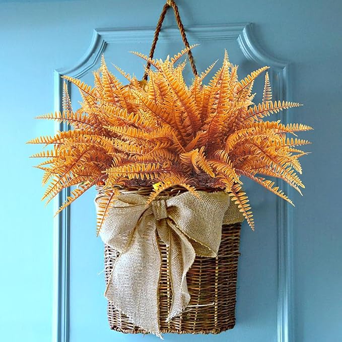 Uieke 48 Bundles Artificial Boston Fern Fall Plant Fall Decor Outdoor UV Resistant No Fade Faux Plastic Greenery Bushes for Home Fall Front Door Porch Garden Autumn Decor