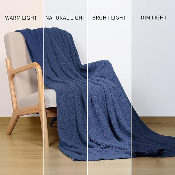 JOOJA Knit Cozy Bed Blanket Plush Fuzzy Soft Blanket Queen Size Luxury Bed Blanket 90x90 Inches Navy Blue