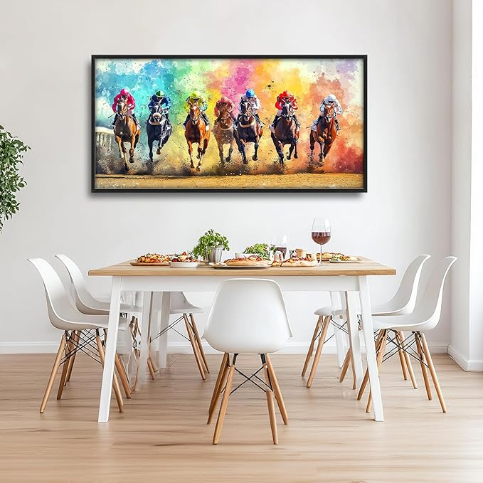 Framed Large Wall Art for Living Room, Horse Racing Canvas Wall Decor, Large Horse Picture Framed Painting, Modern Artwork for Bedroom Office 60L'' × 30W''