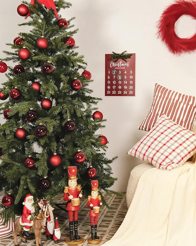 DN DECONATION Deep Red Glass Christmas Ornaments, Set of 9, 3.15' Hanging Christmas Baubles for Xmas Tree Decoration, Wedding Party Gift