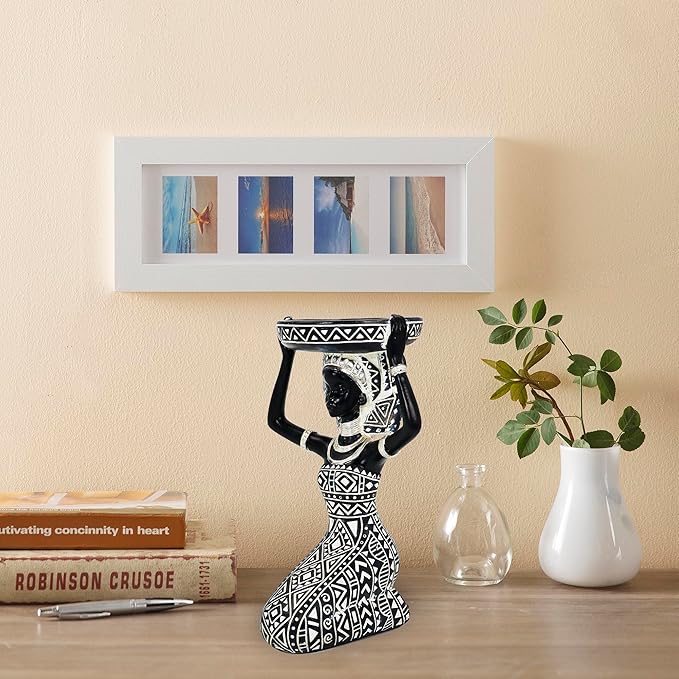 African Lady Figurine Candle Holder with African Tribal Totem for Wedding,Church,Holiday Decor-African Decorative Women Statues, Candlestick Holder for Home and Table Decor(753-B)