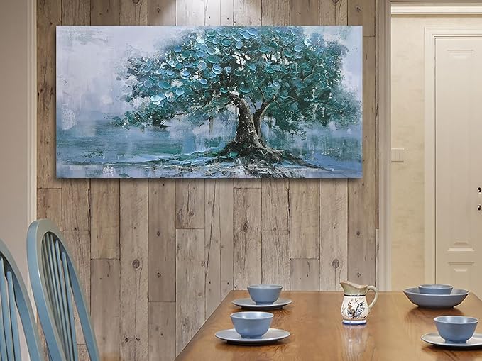 Ardemy Tree Canvas Wall Art for Living Room Teal Tree of Life Bedroom Picture Painting Artwork Home Office Bathroom Dining Room Kitchen Wall Decor, 40"x20"