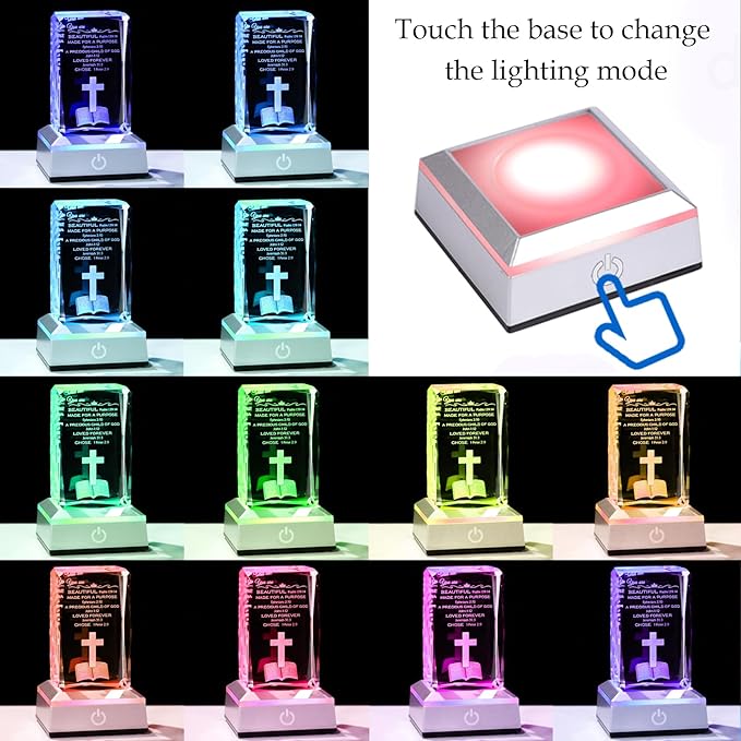Movdyka 3D Crystal Inspirational Bible Verse Decor Christian Gifts for Women Men Faith, Religious Gift You are Beautiful Keepsake with Colorful LED Night Light, Spiritual Gifts Ideas for Birthday