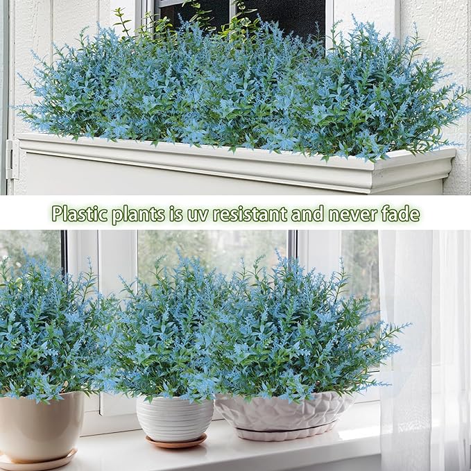 RECUTMS Blue Artificial Flowers for Outdoor Artificial Plants & Flowers for Outside Fake Outdoor Plants Faux UV Resistant Flower Plastic Shrubs Indoor Outside Hanging Decorations(Blue)