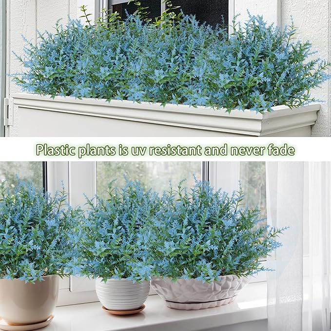 Blue Artificial Flowers for Outdoor Faux Outdoor Flowers Artificial Flowers That Look Real Outdoor Fake Flowers Outdoor Flowers Artificial for Porch Artificial Lavender Flowers for Outdoors(Blue)