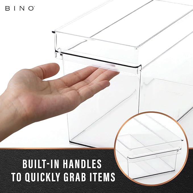 BINO | Plastic Storage Bins, Large - Deep | THE HANDLER COLLECTION | Multipurpose Organizer Bins | Kitchen Pantry Organizers and Storage | Clear Containers for Organizing Home | Freezer Organizer