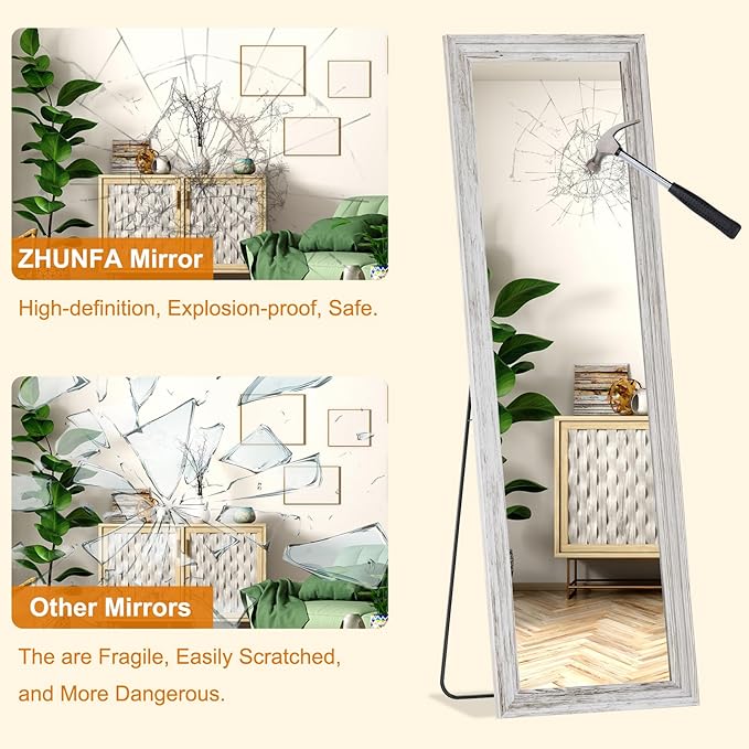 Full Length Mirror,71x32 Inch Full Length Mirror Wall Mounted,Vertical Hanging,Leaning Standing for Bedroom,Living Room,Rectangular Wooden Frame,Wood White Color.