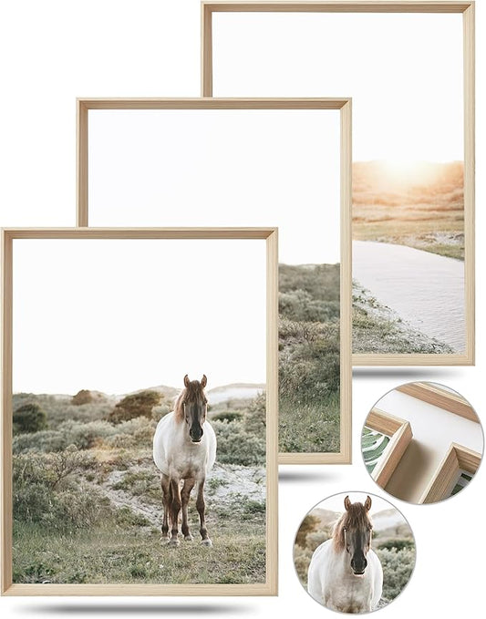 UPWOIGH Framed Wall Art, White Horse Outskirts setting sun Wood Canvas Wall Art,12"x16" Cotton Pattern Poster Wall Decor Aesthetic for Living Room Bedroom,Set of 3,Accessories