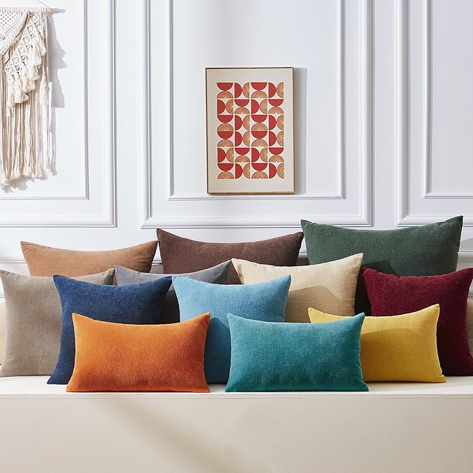 GAWAMAY Decorative Square Throw Pillow Covers 18x18 Inch Set of 4, Super Soft Chenille Pillows Cover Fall Pillowcase for Living Room Bedroom Sofa Couch Cushion Cover Khaki 45x45cm (No Insert)