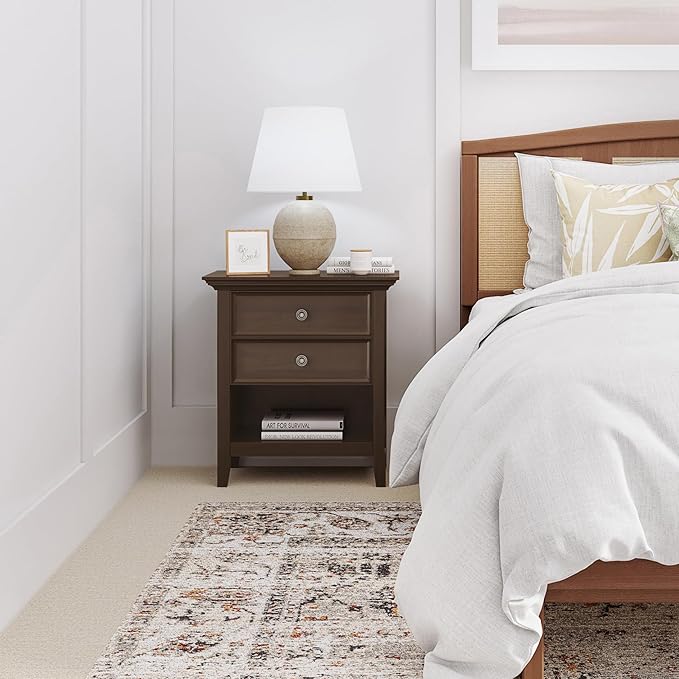 SIMPLIHOME Amherst Solid Wood 24 Inch Wide Traditional Bedside Nightstand Table in Natural Aged Brown, for The Living Room and Bedroom