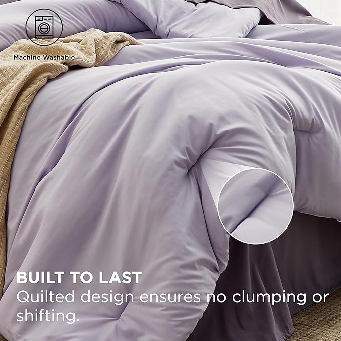 Bedsure Twin Comforter Set - 5 Pieces Lavender Twin Bedding Set for All Seasons, Boho Contrasting Design Bed in a Bag with Comforter, Sheets, Pillowcase & Sham