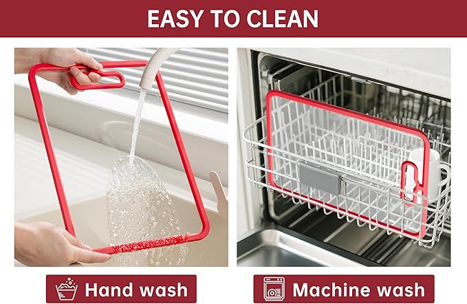 Glass Cutting Board for Kitchen, 2Pcs Tempered Glass Chopping Board with Non-Slip Edges, Dishwasher Safe Clear Cutting Board Set for Countertop, Heat & Shatter Resistant, (Red) 15"×11"